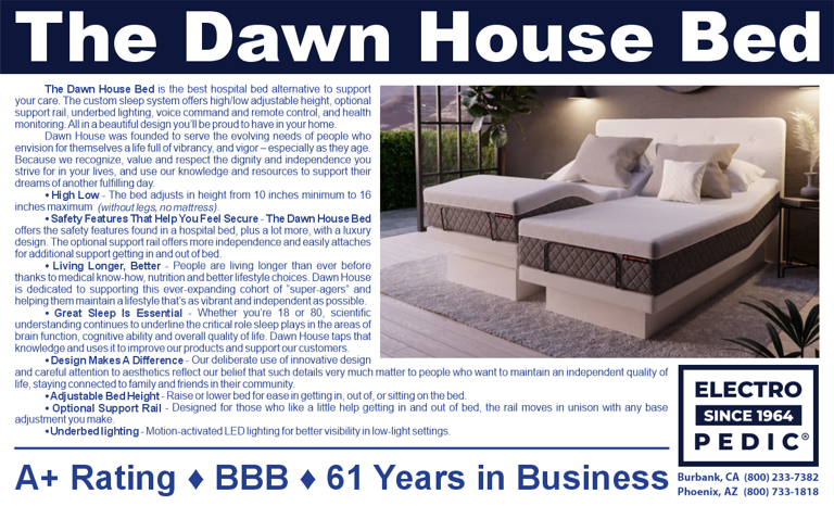 Glendale Dawn House Living 3 motor fully electric high low smart bed